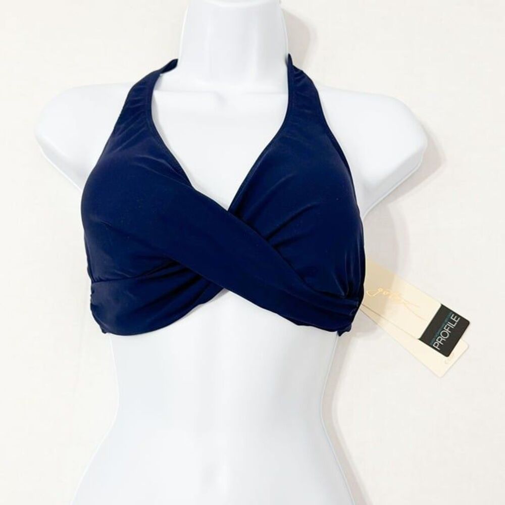 Profile By Gottex NWT Sz 34C Navy Twist Front Halter V-Neck Bikini Top Swimsuit - Picture 10 of 11